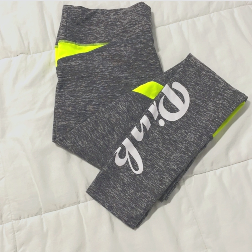 Pink Victoria's Secret Large Ultimate Yoga Pants Full Length Gray & Neon Yellow